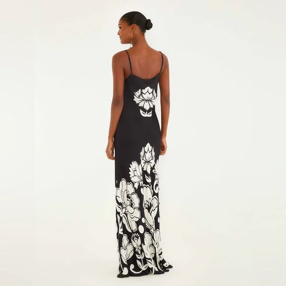 Farm Rio: Black & White Floral Arabesque Slip Lenzing Viscose Maxi Dress - Picture 7 of 8